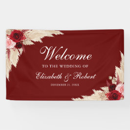 Banderoles Roses de Bourgogne et Mariage de bienvenue Pampas 