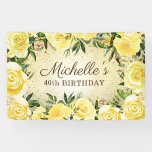 Banderoles Roses Florales Jaunes Paillettes Dorées 40e Annive