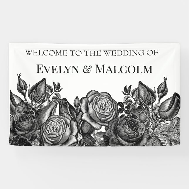 Banderoles Roses noires et blanches Mariage gothique (Horizontal)