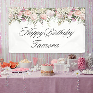 Banderoles Roses Roses Florales Joyeux Anniversaire avec Nom