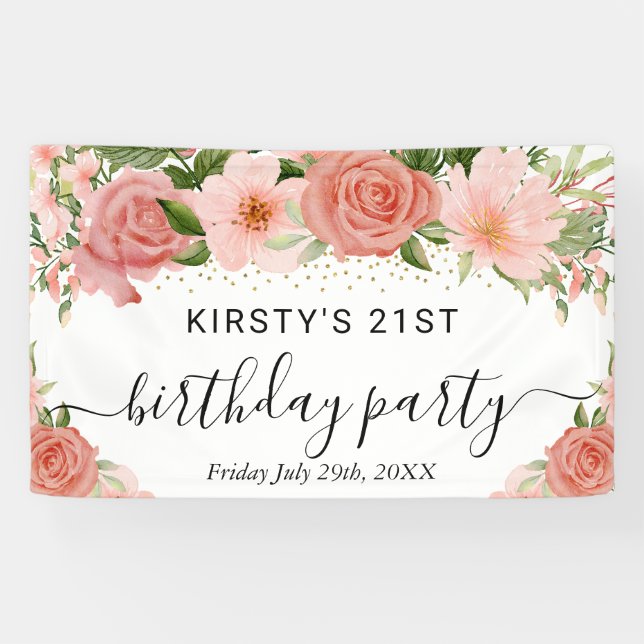 Banderoles Roses roses roses Fleurs Anniversaire Bienvenue (Horizontal)