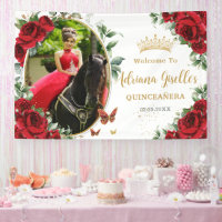 Roses Rouges Papillons Floraux Quinceañera Photo