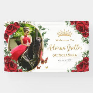 Banderoles Roses Rouges Papillons Floraux Quinceanera Photo 1