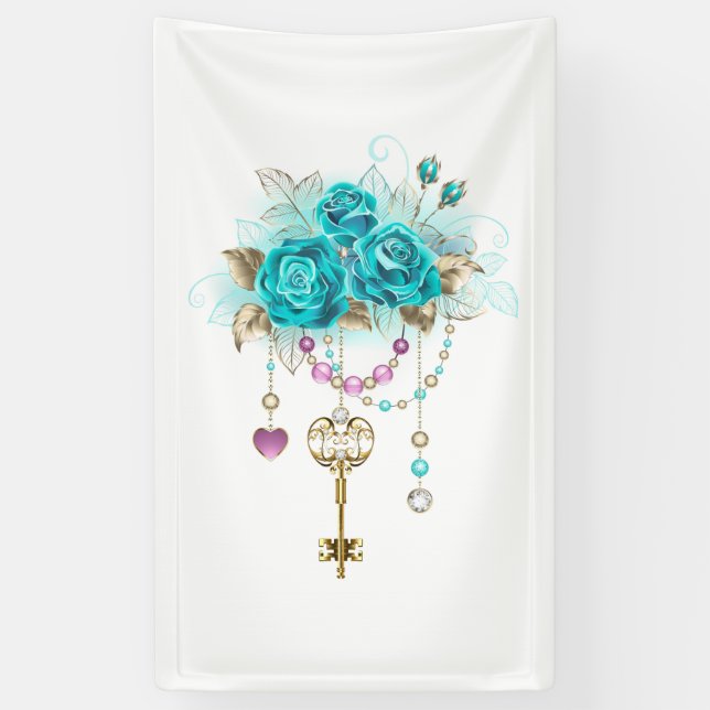 Banderoles Roses turquoise avec touches (Vertical)