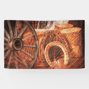 Banderoles Roue en Wagon Rustique Horseshoes Style Occidental