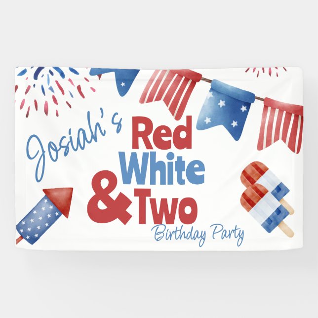 Banderoles Rouge blanc et fête d'anniversaire (Horizontal)