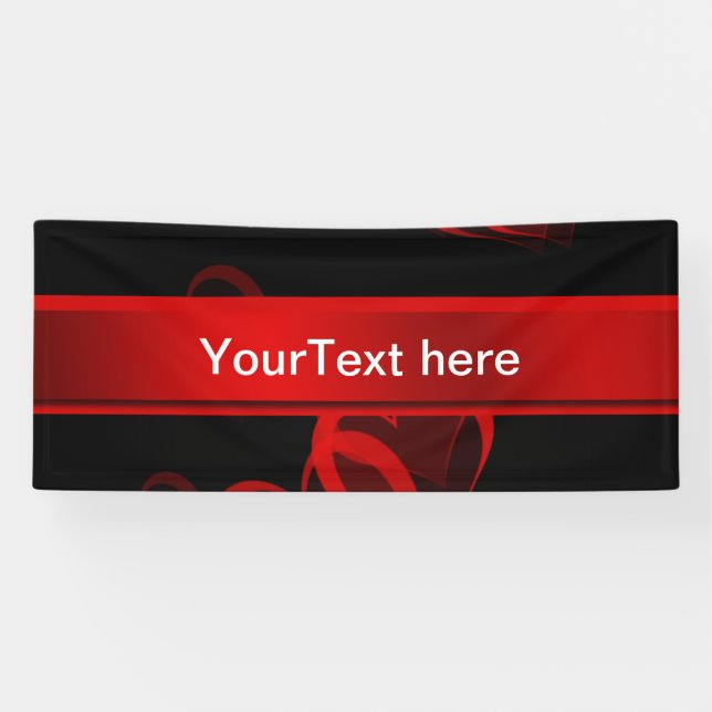 Banderoles rouge coeur dans le modèle de texte noir (Horizontal)