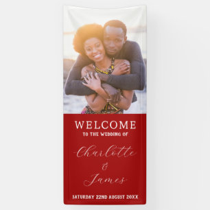 Banderoles Rouge Et Blanc Juste Marié Mariage Couple Photo