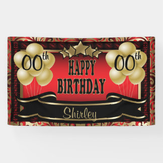 Banderoles Rouge et or Abstrait Joyeux 00e anniversaire