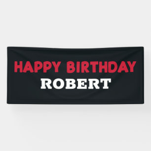 Banderoles Rouge Noir Blanc Joyeux Anniversaire Nom de l'enfa