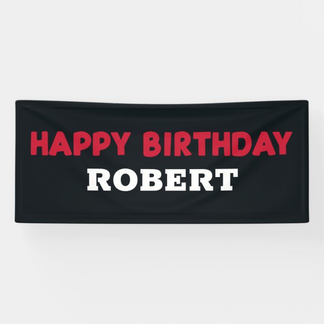 Banderoles Rouge Noir Blanc Joyeux Anniversaire Nom de l'enfa (Horizontal)