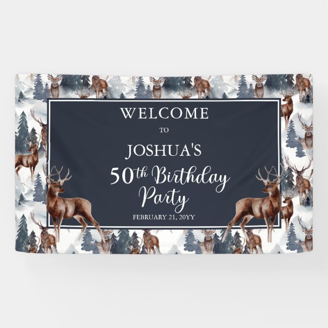 Banderoles Roustique Woodsy Deer | Forêt 50e fête d'anniversa (Horizontal)