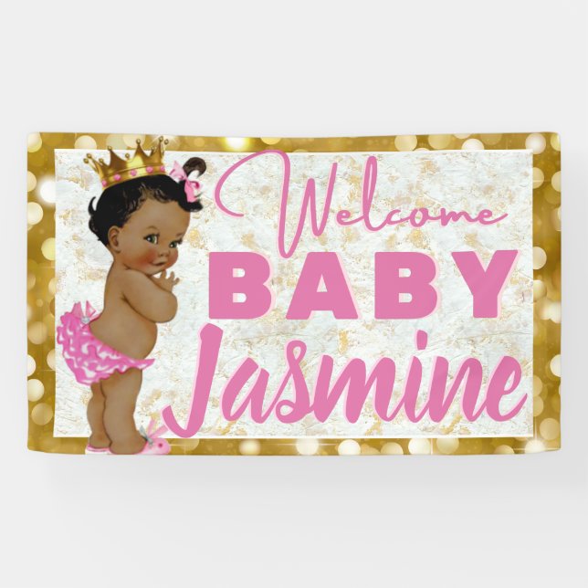 Banderoles Royal African Princess Pink|Gold Marble & Parties  (Horizontal)