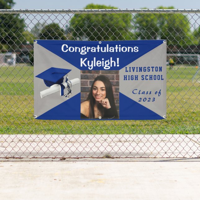 Banderoles Royal Blue and Grey Vinyl Graduation Photo (En situation)