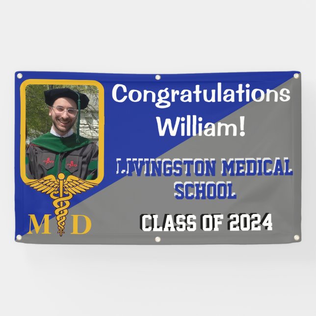 Banderoles Royal Blue & Grey Médicale School Graduation (Horizontal)
