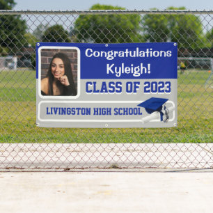 Banderoles Royal Blue, Grey, & White Vinyl Graduation