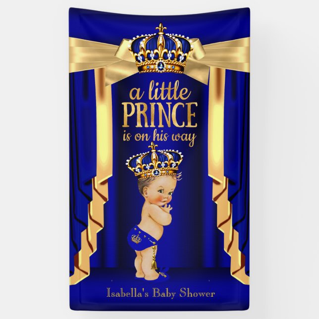 Banderoles Royal Blue Silk Baby shower Couronne or Brunette (Vertical)