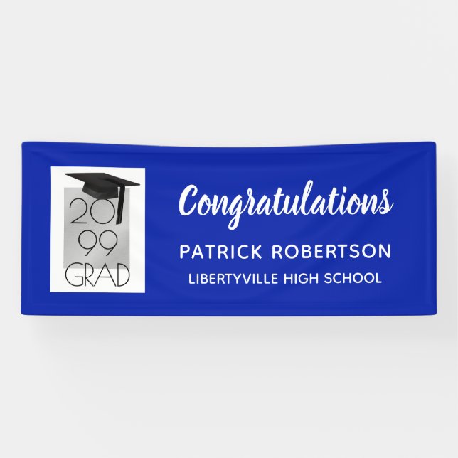 Banderoles Royal Blue Silver GRAD | Choisissez | Diplôme (Horizontal)