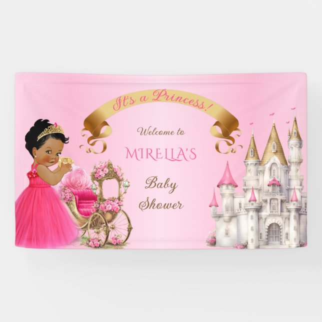Banderoles Royal Princess Baby Girl sur Coussin rose or (Horizontal)