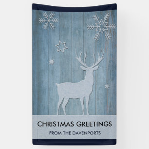 Banderoles Russe Bleu Bois Reindeer Pays Noël