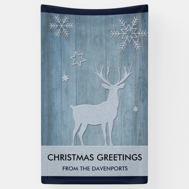 Banderoles Russe Bleu Bois Reindeer Pays Noël (Vertical)