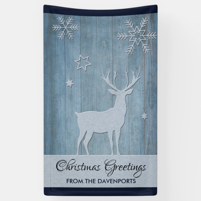 Banderoles Russe Bleu Bois Reindeer Pays Noël (Vertical)