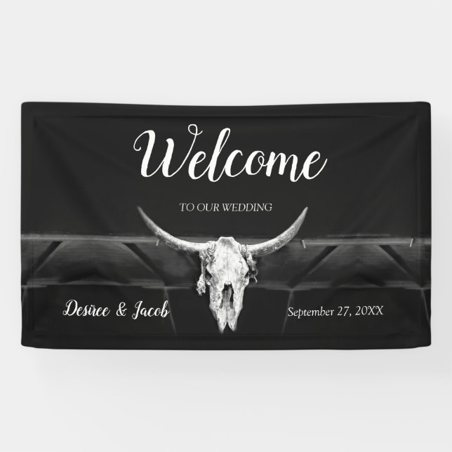 Banderoles Russe Western Noir et Blanc Taureau Bienvenue crân (Horizontal)