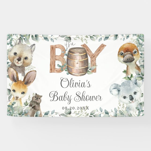 Banderoles Rustic Australian Animaux Garçon Baby shower fond (Horizontal)