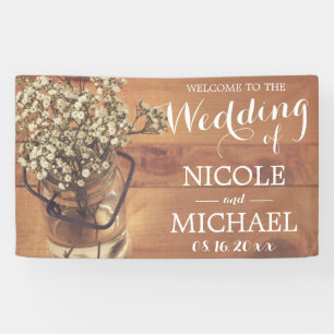 Banderoles Rustic Baby's Breath Mason Jar Mariage en bois
