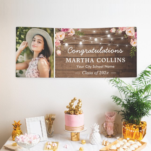Banderoles Rustic Blush Floral Grad Photo Party Graduation (Créateur téléchargé)