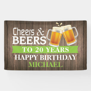 Banderoles Rustic Cheers and Beers Happy 20th Birthday Green
