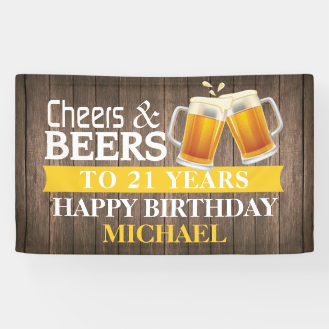 Banderoles Rustic Cheers and Beers Happy 21e anniversaire Jau (Horizontal)
