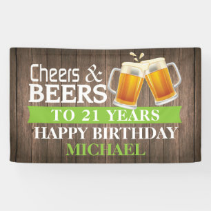 Banderoles Rustic Cheers and Beers Happy 21st Birthday Green