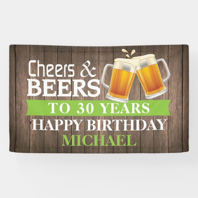 Banderoles Rustic Cheers and Beers Happy 30th Birthday Green (Horizontal)