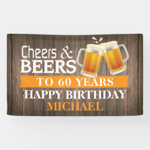 Banderoles Rustic Cheers and Beers Happy 60th Birthday Orange