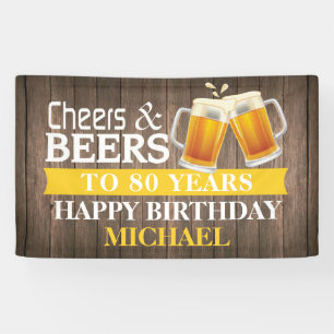 Banderoles Rustic Cheers and Beers Joyeux 80e anniversaire Ja