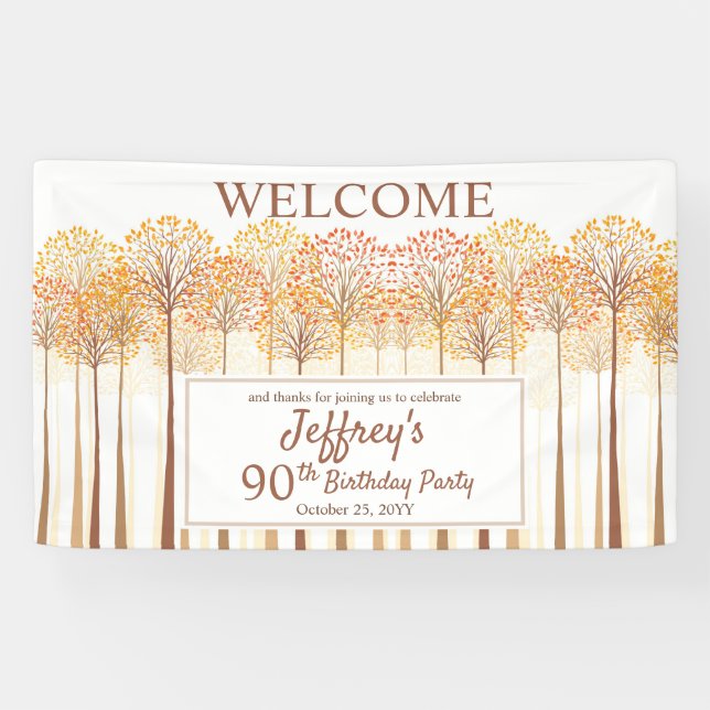 Banderoles Rustic Fall Trees Terracotta 90e fête d'anniversai (Horizontal)