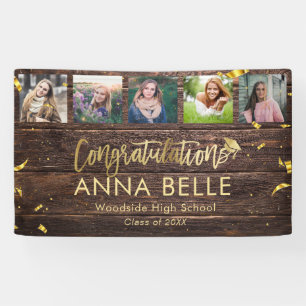 Banderoles Rustic Modern Gold Script Photo Collage Graduation