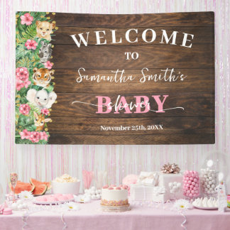 Banderoles Rustic Pink Wild Safari Welcome Baby Shower Banner
