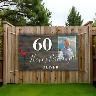 Banderoles Rustic Red Wine Photo 60th Birthday Party Banner