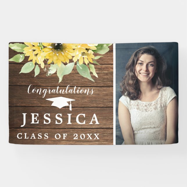 Banderoles Rustic Sunflower Graduate Photo Party (Horizontal)