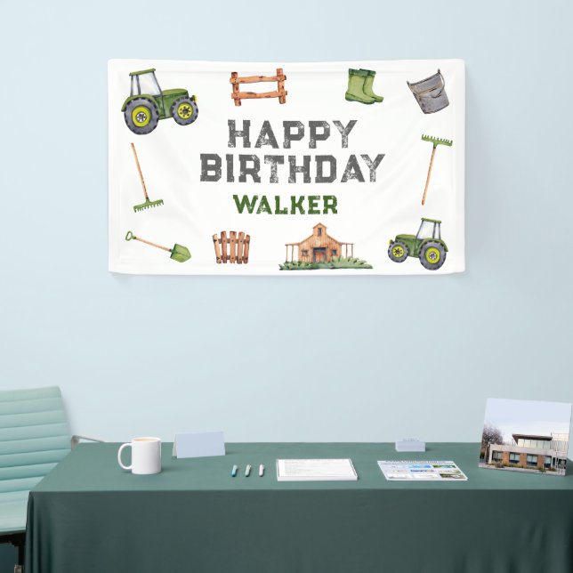 Banderoles Rustic Tractor Farm Green Garçon Joyeux anniversai (Salon professionnel)