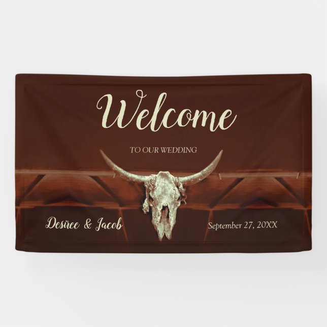Banderoles Rustic Western Brown Pays Taureau Bienvenue crâne (Horizontal)