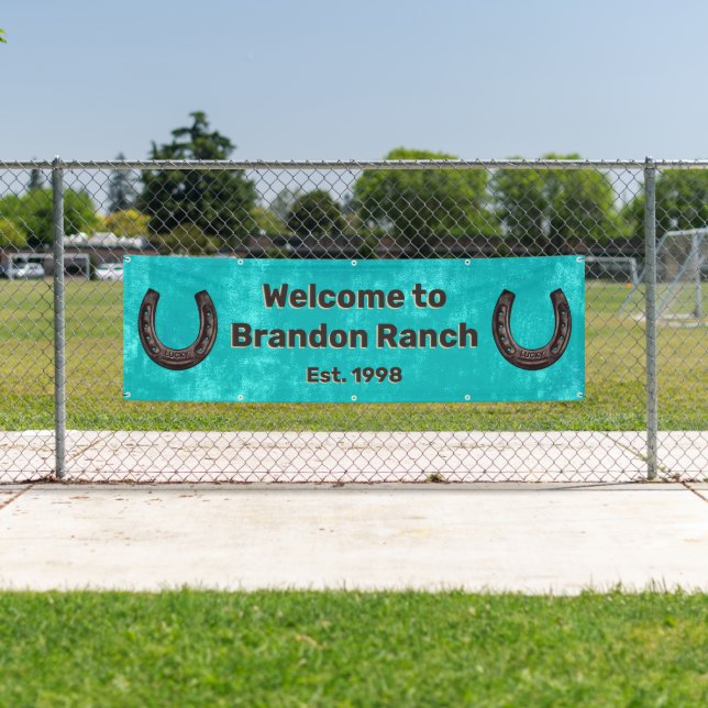 Banderoles Rustic Western Turquoise Lucky Horseshoe Bienvenue (En situation)