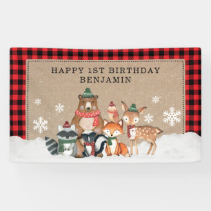 Banderoles Rustic Winter Woodland Animaux sauvages 1er annive