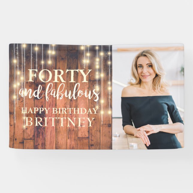 Banderoles Rustic Wood Quarante Fabuleux Photo Anniversaire (Horizontal)