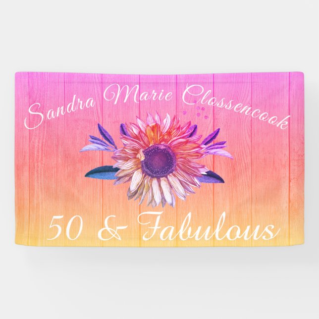 Banderoles Rustique 50 et fabuleux | Arc-en-ciel de tournesol (Horizontal)