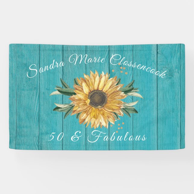 Banderoles Rustique 50 et fabuleux | Tournesol Turquoise Anni (Horizontal)