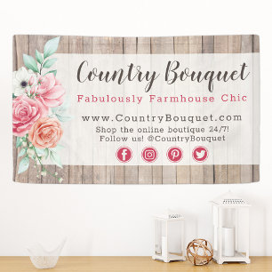 Banderoles Rustique Bois Pays Ferme Floral Rose Boutique