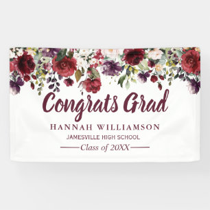 Banderoles Rustique Bourgogne Red Floral Graduation Party